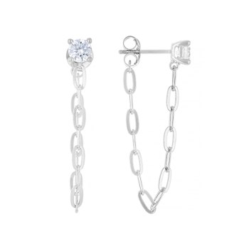 CZ Stud ChaIn Earrings In Sterling Silver