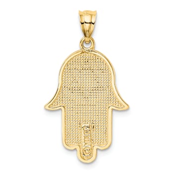 14k Yellow Gold Textured Hamsa with Star of David Charm