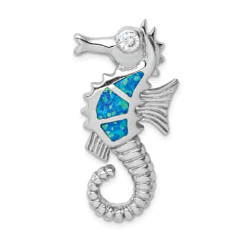 Rhodium Over Sterling Silver Lab Created Opal and Cubic Zirconia
Seahorse Chain Slide Pendant