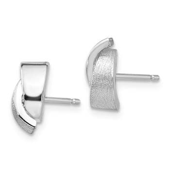 Rhodium Over 14k White Gold Polished and Satin Fancy Stud Earrings