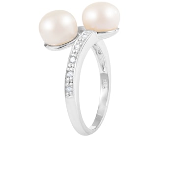 White Cultured Freshwater Pearl Ring Rhodium Over Silver