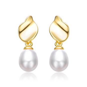 Freshwater Pearl Seashell Drop Earrings In 14K Gold Over Sterling Silver