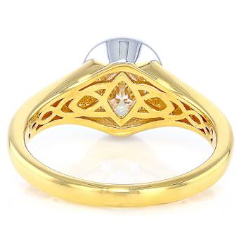 Two-Tone Bezel Set Oval Moissanite Solitaire Ring In 14k Gold Over Silver