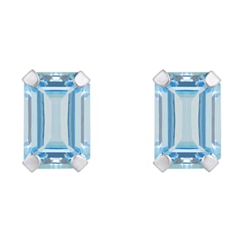 6x4mm Emerald Cut Aquamarine Rhodium Over 10k White Gold Stud Earrings