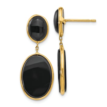 14k Yellow Gold Onyx Oval Dangle Earrings