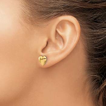 14k Yellow Gold Polished Puffed Heart Stud Earrings