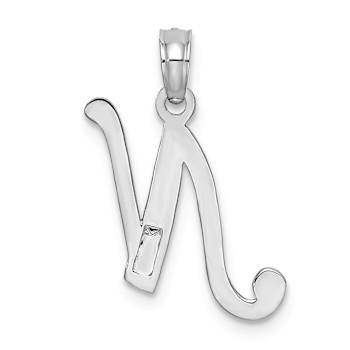 Rhodium Over 14k White Gold Polished Script Letter N Initial Pendant