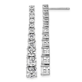 Rhodium Over Sterling Silver Polished Graduated Cubic Zirconia Post
Dangle Earrings