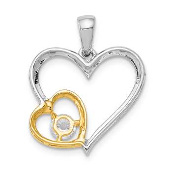 14k Yellow Gold and 14k White Gold Diamond Double Heart Pendant