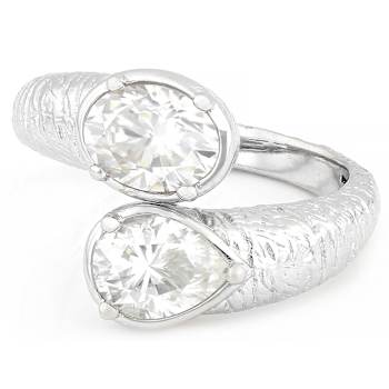 Oval And Pear Moissanite Bypass Ring In Platinum-Enhanced Sterling Silver