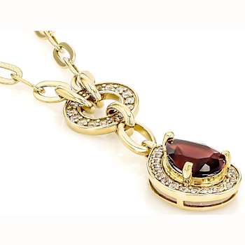 Garnet Pear And White Zircon Station Necklace In 18K Gold Over Sterling
Silver 1.74ctw