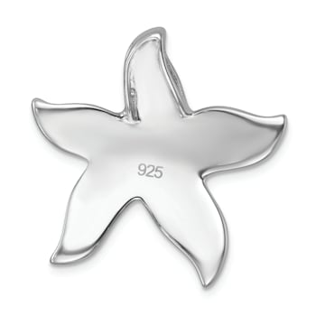 Rhodium Over Sterling Silver Polished Crystal Starfish Chain Slide Pendant
