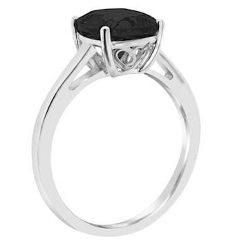 8mm Square Cushion Black Onyx Rhodium Over Sterling Silver Ring