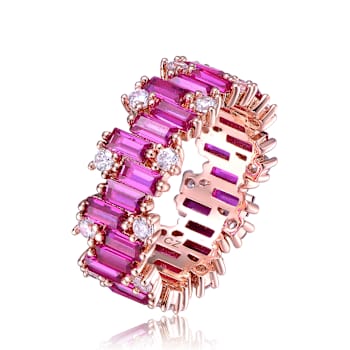 Ruby Color CZ Zig-Zag Band Ring In 18K Rose Gold Over Brass