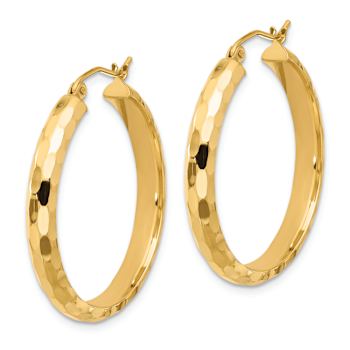 14k Yellow Gold 1 3/16" Diamond-Cut Hoop Earrings
