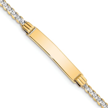 14k Yellow Gold and Rhodium Over 14k Yellow Gold Pavé Curb Link ID Bracelet