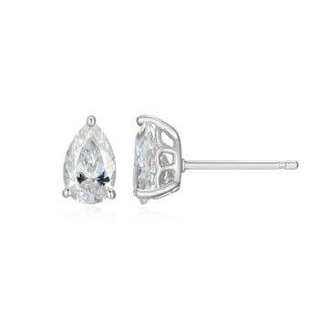 Pear Shape Moissanite Platineve Stud Earrings 1.90ctw DEW