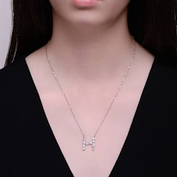Initial H Mixed Cut CZ Pendant Necklace In Sterling Silver 18 Inch