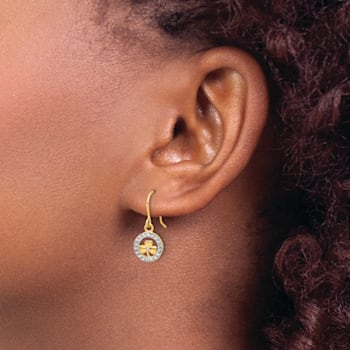 14k Yellow Gold and Rhodium Over 14k Yellow Gold Diamond-Cut Clover in
Circle Dangle Earrings