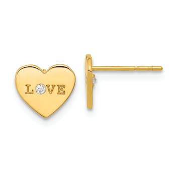 14k Yellow Gold Polished Love Cubic Zirconia Heart Stud Earrings