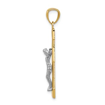 14k Two-tone Gold Textured Crucifix Pendant