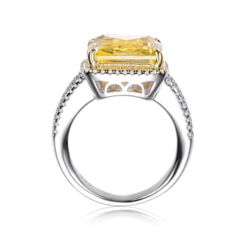 Citrine Color CZ Triple Halo Cocktail Ring In Sterling Silver
