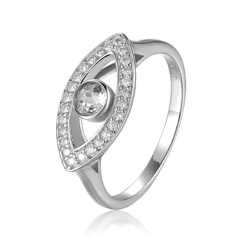 White Topaz with Moissanite Accents Rhodium Over Sterling Silver Evil
Eye Halo Ring