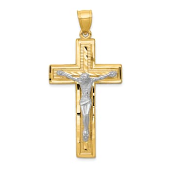 14K Yellow and White Gold Diamond-cut Latin Crucifix Pendant