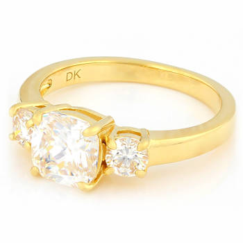 Diamond Simulant 3-Stone Band Ring In 18K Gold Over Sterling Silver 2.55ctw