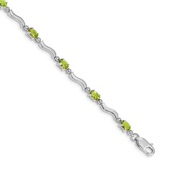 Rhodium Over 10k White Gold Fancy Diamond and Peridot Bracelet