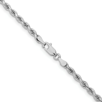Rhodium Over 14k White Gold 3.25mm Solid Diamond-Cut Rope 26 Inch Chain