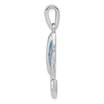 Rhodium Over Sterling Silver Lab Created Blue Opal Stingray Pendant