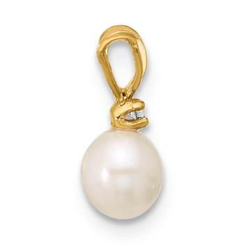 14k Yellow Gold 4-5mm White Near Round Freshwater Cultured Pearl and
Cubic Zirconia Pendant
