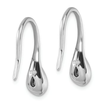 Rhodium Over Sterling Silver Polished Crystal Tear Drop Wire Earrings