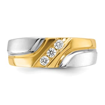 10K Two-tone Yellow and White Gold Men's Polished and Satin Grooved
3-Stone A Diamond Ring 0.15ctw