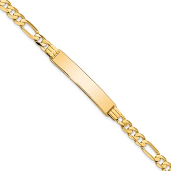 10k Yellow Gold Cut-out Heart Figaro Link ID Bracelet