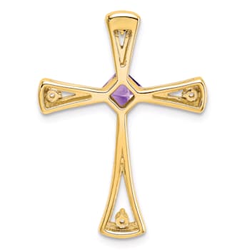 14k Yellow Gold Amethyst and Diamond Cross chain slide