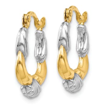 14K Yellow Gold and Rhodium Over 14K Yellow Gold 9/16" Scalloped
Hoop Earrings