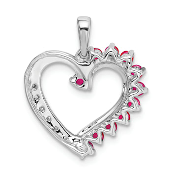 Rhodium Over 14k White Gold Ruby and Diamond Heart Pendant