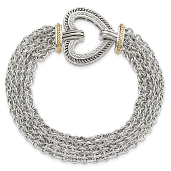 Sterling Silver with 14K Gold Over Sterling Silver Oxidized Diamond
Heart Bracelet