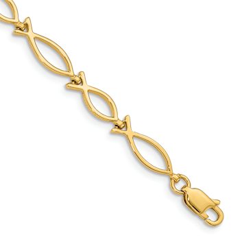 14k Yellow Gold Religious Ichthus (Fish) Link Bracelet