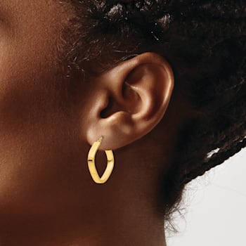 14k Yellow Gold 1 1/16" Flat Edge Square Hoop Earrings