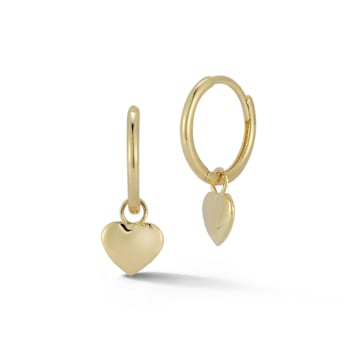 Bellissima Gold 14K Yellow Gold Dainty Heart Charm Huggie Hoop Earrings