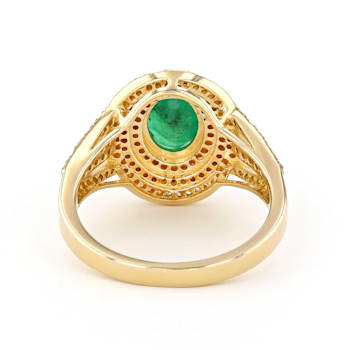 Emerald and Diamond 14K Yellow Gold Over Sterling Silver Ring 2.27ctw