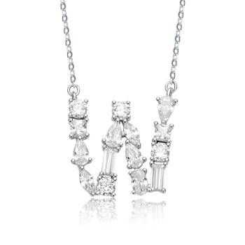 Initial W Mixed Cut CZ Pendant Necklace In Sterling Silver 18 Inch