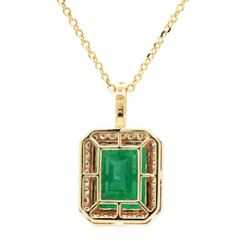4.32 Ctw Emerald and 0.28 Ctw White Diamond Pendant in 14K YG