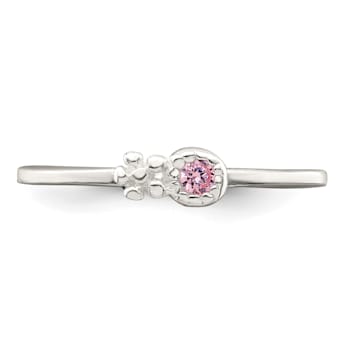 Sterling Silver Polished and Beaded Pink Cubic Zirconia Flower
Children's Ring