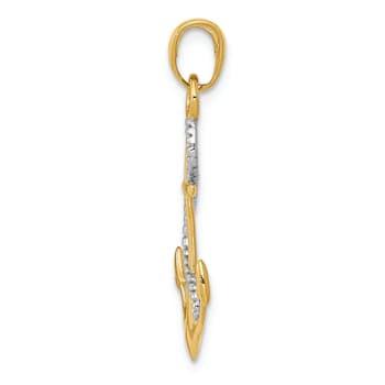 14k Two-tone Gold Polished Textured Anchor with Rope Pendant