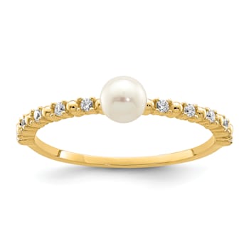 14K Yellow Gold 3-4mm White Button Freshwater Cultured Pearl Cubic
Zirconia Ring