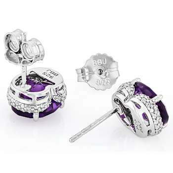 African Amethyst And Zircon Stud Earrings In Sterling Silver